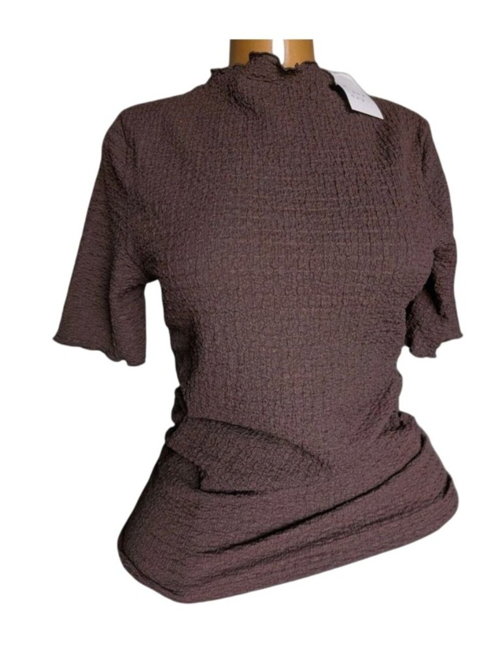 NWT Women's Size XL A New Day Brown Textured Short Sleeve Mock Neck Top, MSRP $2